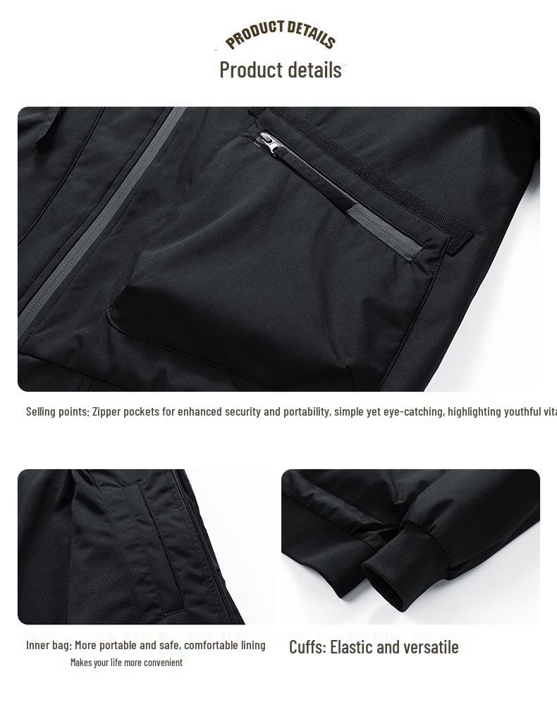 2025 Japanese Trendy Men's Retro Loose Stand Collar Bomber Jacket - Spring Casual Drop Shoulder Workwear Style.