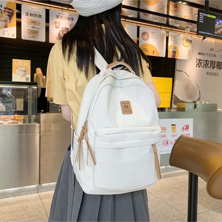 New Simple Solid Color Backpack Student Backpack