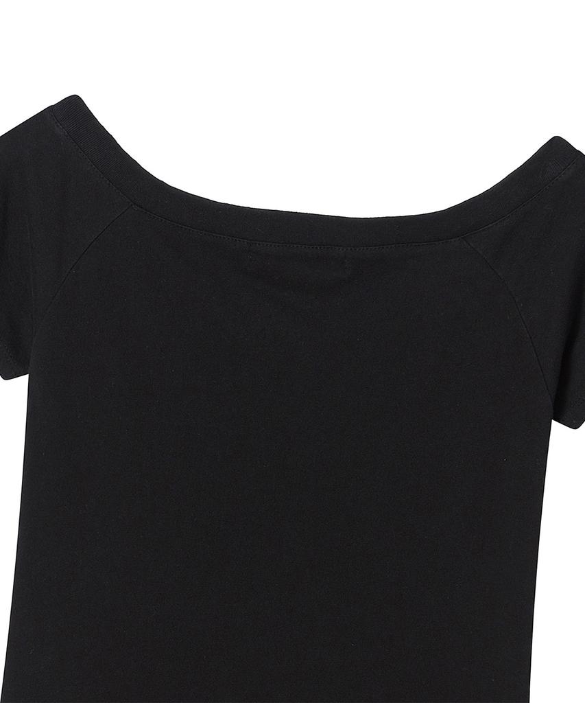 PRENDA Corset Detail One-Off-Shoulder Short Sleeve Black