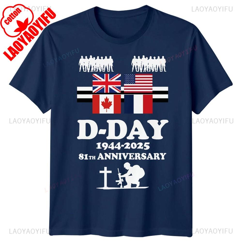 Mens 81st Annivarsary Flags DDay Graphic T Shirts 1944 Normandy Tshirt Summer Woman Man High Quality Cotton Shortsleev