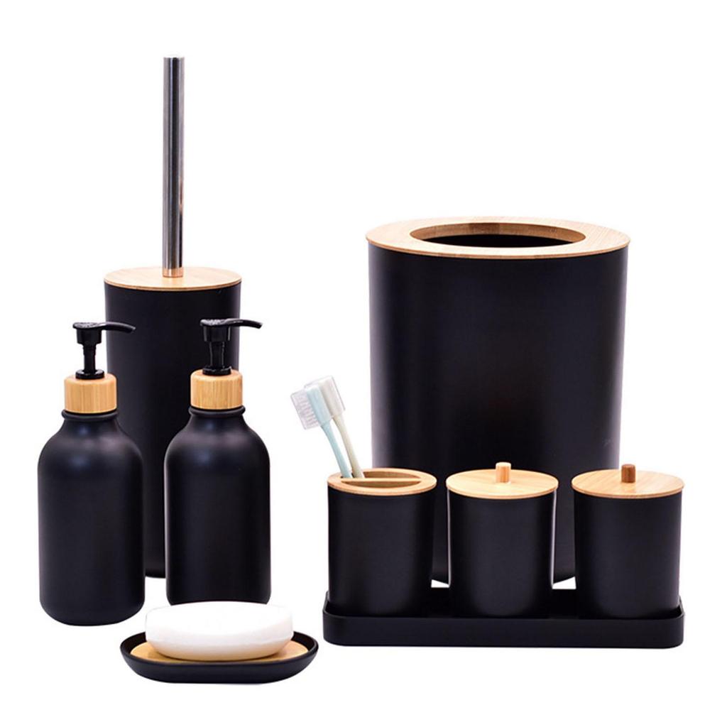Accessories Set Soap Dispenser Cotton Ball Holder with Tray Toothbrush Cup Container for