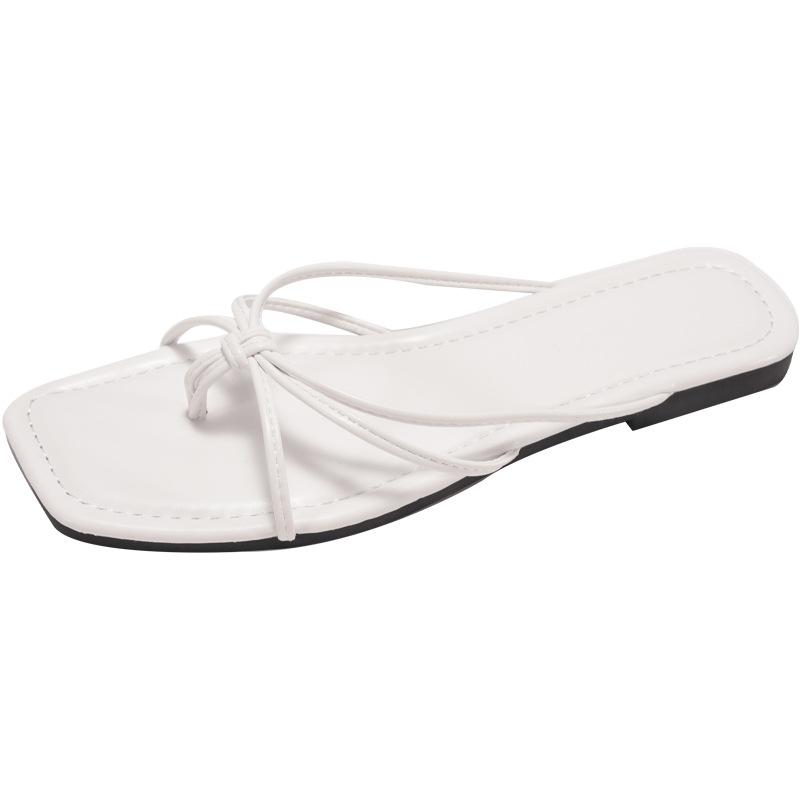 

Square head flat bottom toe cool slippers women s summer wear 2025 new thin belt holiday with skirt beach shoes flip-flops 35