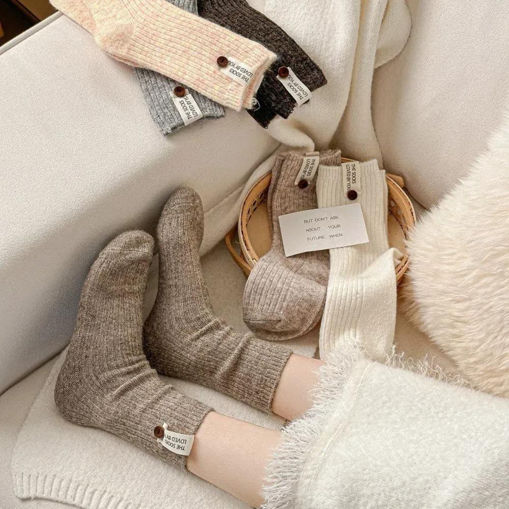 Thickened Mid-Tube Socks Button Label Snow Boot Socks New Knitted Socks