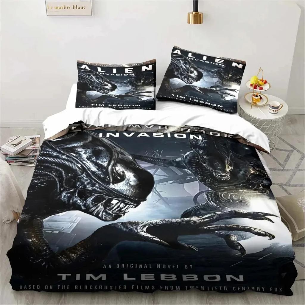 Alien Vs. Predator Predator Film Sängklädesset Enkelt Dubbelt Queen King Size Påslakan Vuxna Pojkar Sovrum Överkast Lyxig Gåva