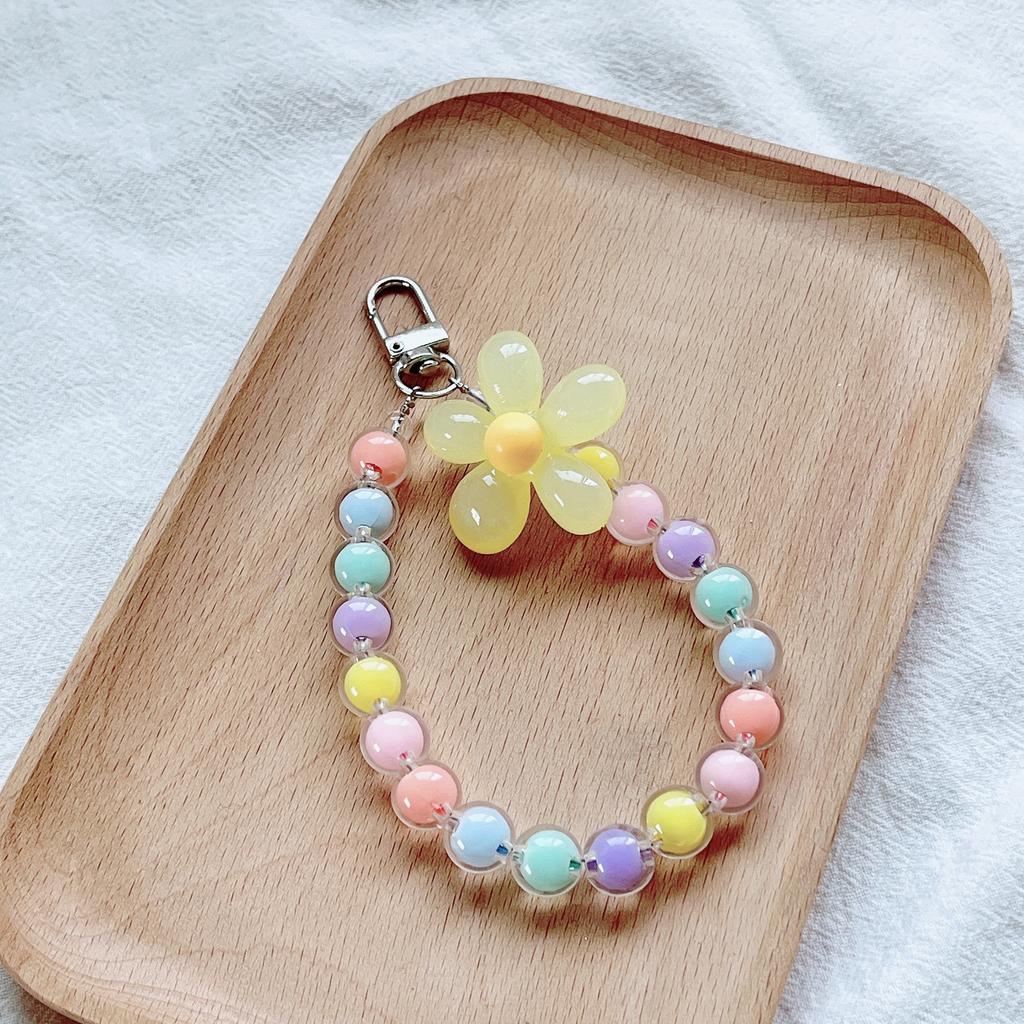 Colorful Beaded Flower Keychain, Kawaii Acrylic Flower Bag Charm with Clip