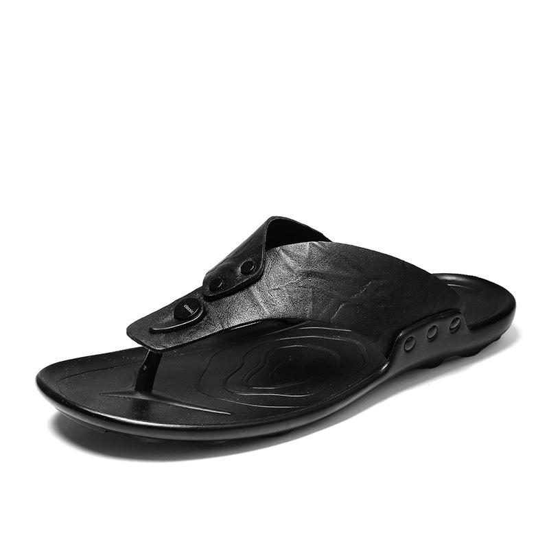 Men s Trendy Genuine Leather Flip-Flops: Casual Outdoor Beach Slippers 41
