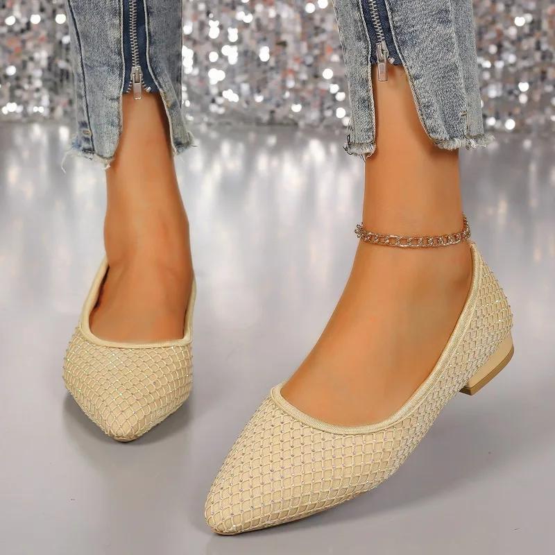 Fashion Women's Flat Shoes 2024 Spring and Autumn Pointed Rhinestone Casual Shoes Fashion Shallow Mouth Comfortable Women's Shoes  Traf