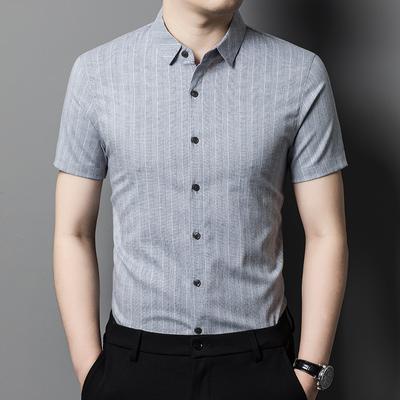 Simple Linen Men's Short-sleeved Shirt Summer New Product Middle-aged Business Casual Thin Striped Polo Shirt Men's Shirt