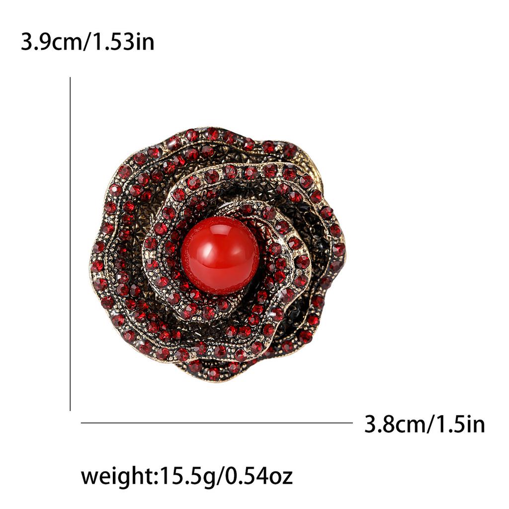 Vintage Alloy Rhinestone Rose Brooch Fashion Versatile Ladies Suit Coat Corsage Accessories Pin