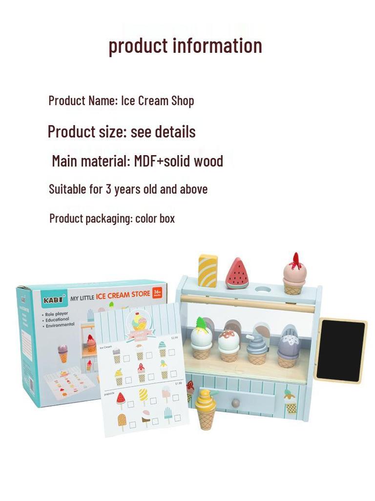 Wooden Ice Cream Shop Play Set for Kids – Pretend Play Kitchen Toy