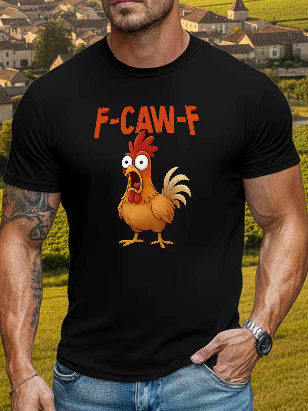Quirky Rooster  F-CAW-F  Men S Black Round Neck Short-Sleeve T-Shirt with Fun Animal Print S