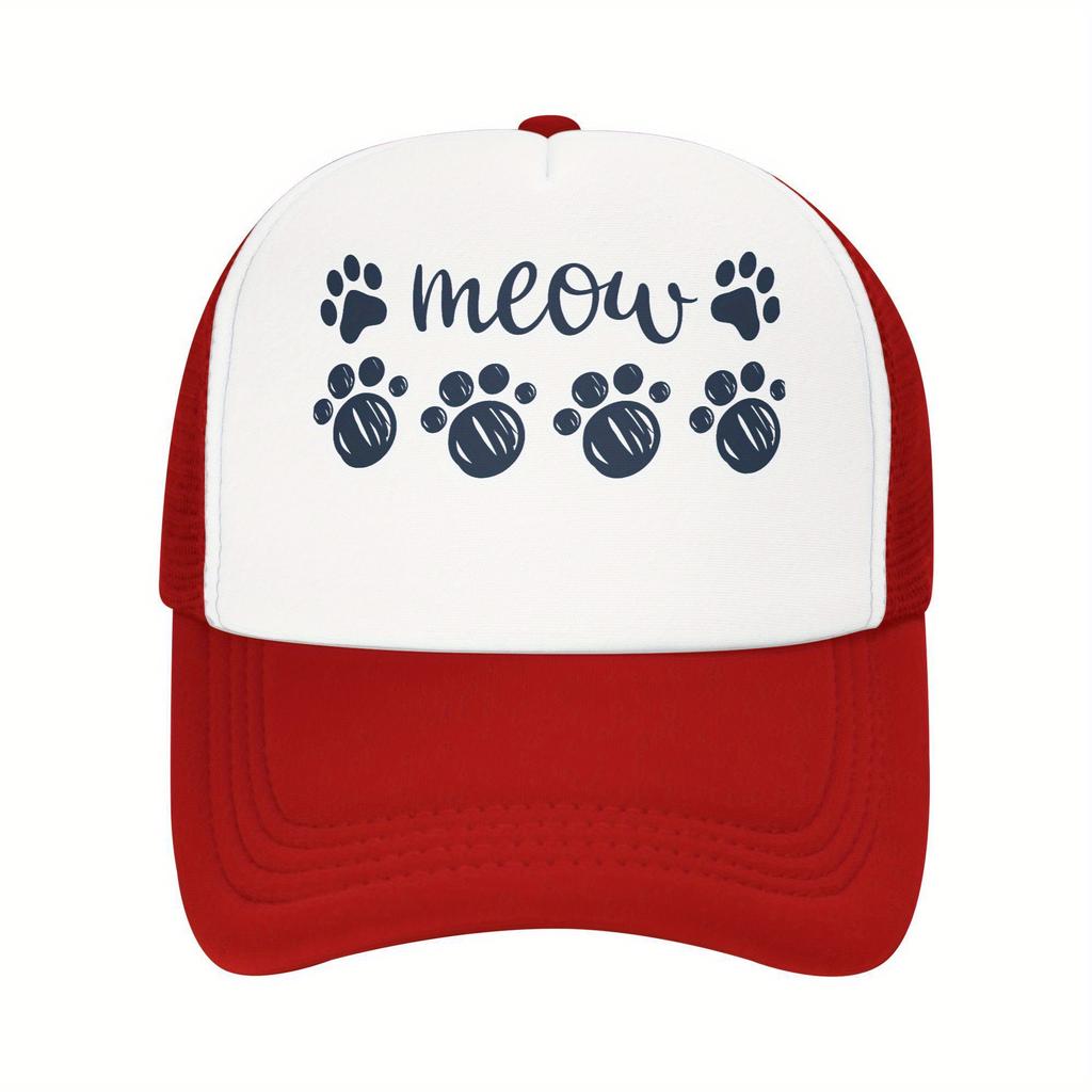 Meow Paw Print Trucker Hat Cat Lover Casual Polyester Mesh Baseball Cap Unisex Summer