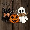Boo Wall Art Signs Halloween Wooden Welcome Door Sign, Vintage Black Cat Jack-o-lantern Ghost Hanging Event Venue Supplies Decoration, Horror Hangings