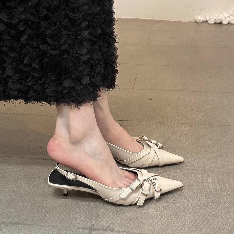 

French bag head high-heeled sandals shallow mouth summer 2025 new rear empty thin heel temperament celebrity pointed single shoes women s shoes 40