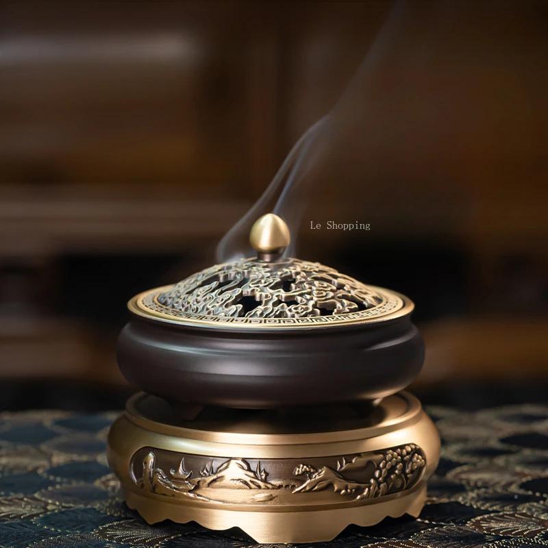 Copper Incense Burner Engrave Auspicious Clouds Pattern/Sandalwood Agarwood Incense Coil Burning Censer Tabletop Decoration