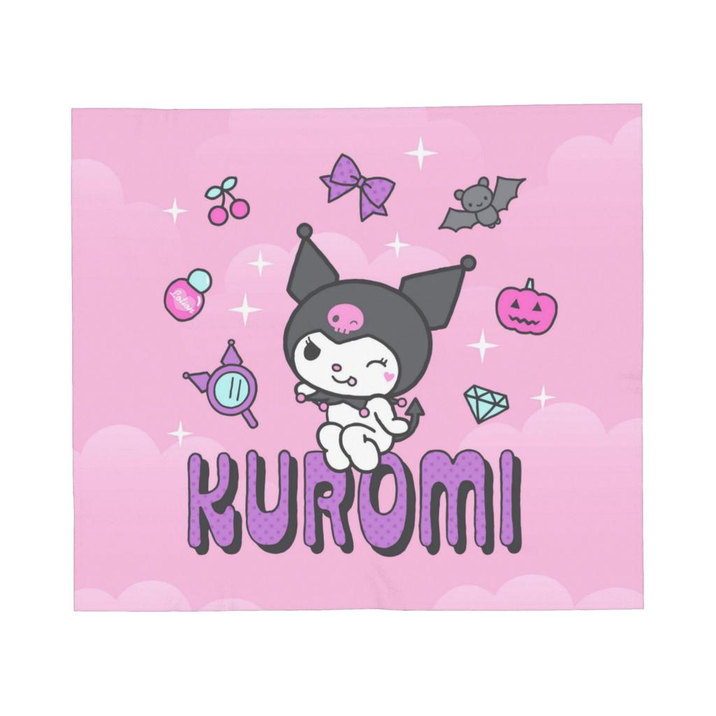Kawaii Kuromi Anime Blanket Coral Fleece Plush Winter Multi-function Super Soft Throw Blankets for Home Office Bedspreads