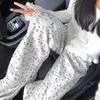 Cute Dog Ice Silk Wide-leg Pants for Women In Spring and Autumn New Loose Small Straight Casual Trousers for Women