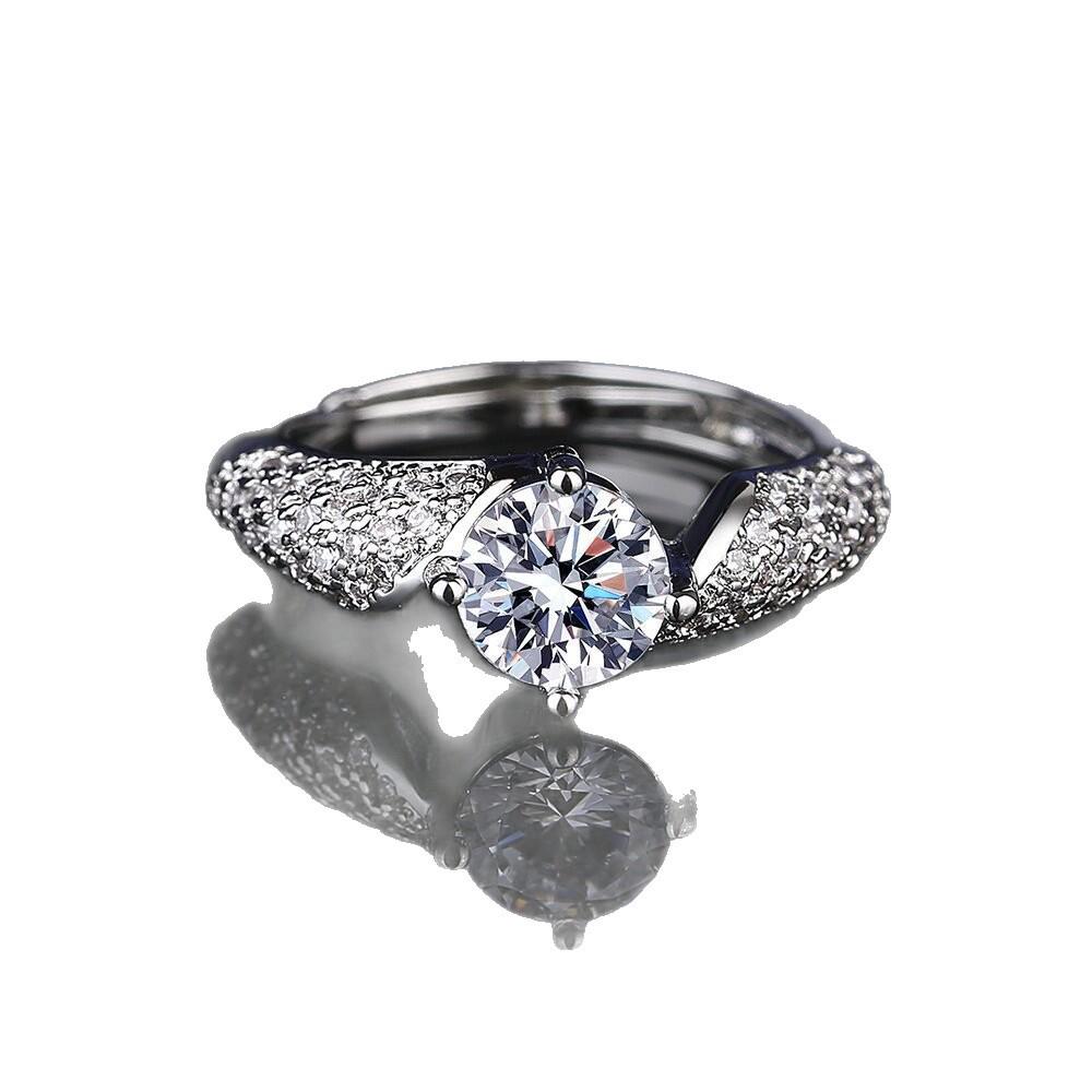 Adjustable Platinum Plated Moissanite Ring for Women - One Carat, Stackable Design for Index Finger