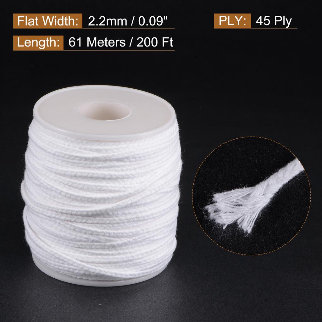 1/2 Roll Braided Candle Wick Cotton 21/24/32/35/40/45/50 PLY 200 Ft Long 1.7/2/2.2/2.7/3mm Flat Wide for DIY