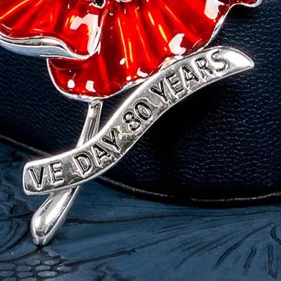 80th Anniversary Commemorative Brooch European Win Tribute Pin Flower Shape Badge with Enamel Petals for WWII Heroes