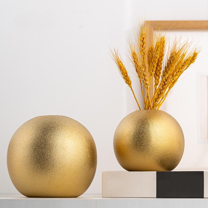 1 Stück Kugelförmige Blumenvase Finish Dekorative Kugel Galvanisierte Keramikvase Premium Metallische Wohnzimmerdeko Keramikvase