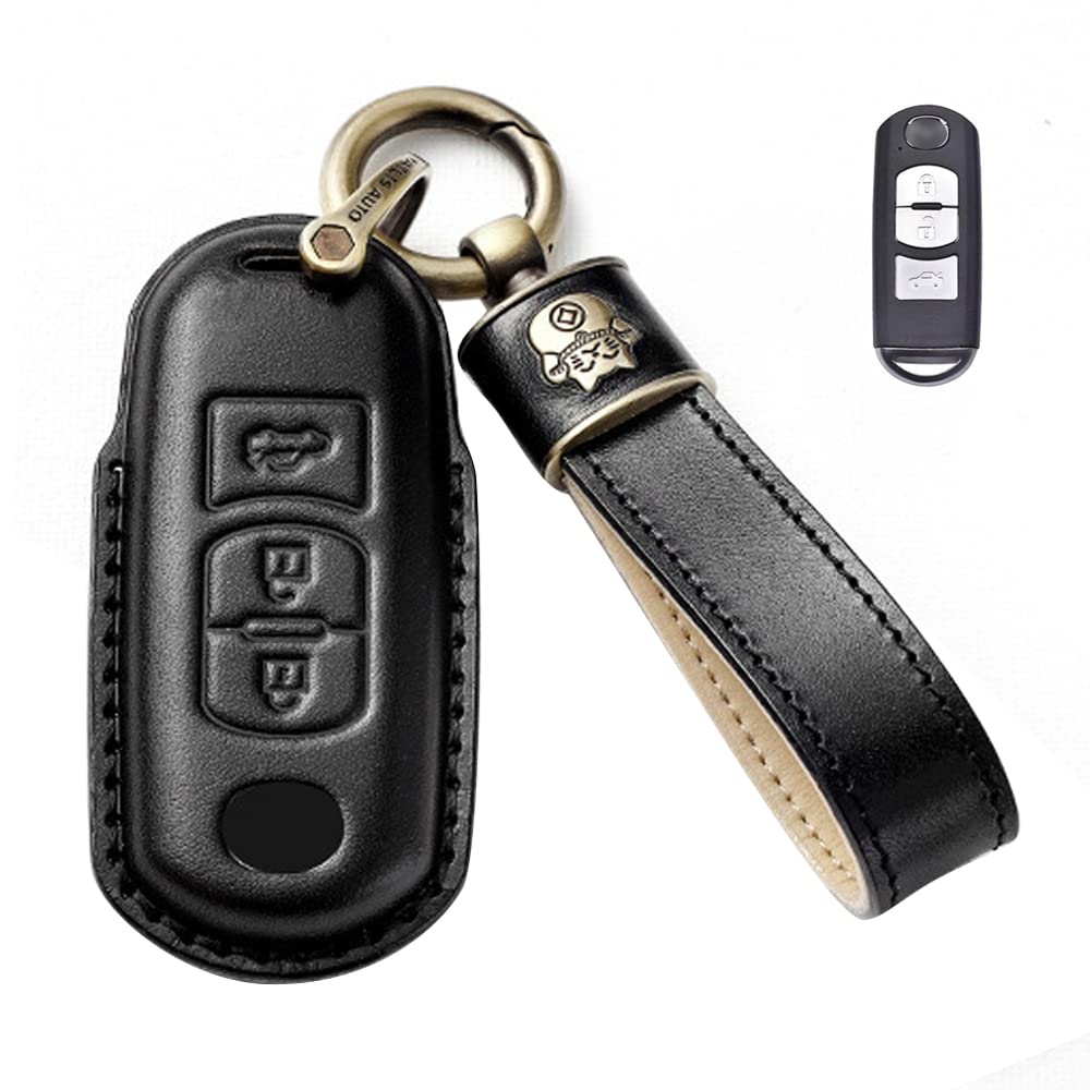 LETINGFAR Key Case for Mazda, Smart Key Case, Key Cover, Genuine Leather, Designed for