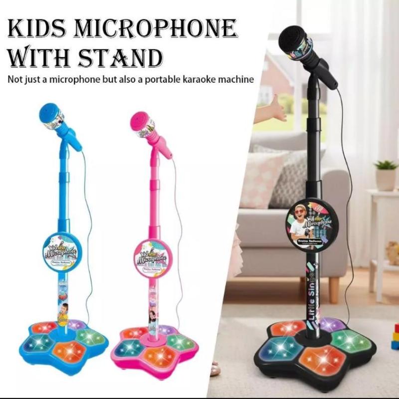 Gold Toy Kids Cartoon Music Microphone With Stand Can Connect With Mp3,Real Echo Sounds Toys Gift