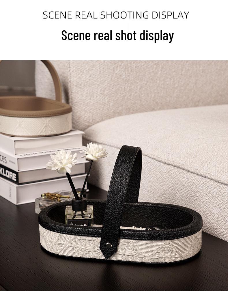 Francuska Retro Luksusowa Taca do Przechowywania ze Skórzanym Uchwytem do Szafki w Przedpokoju