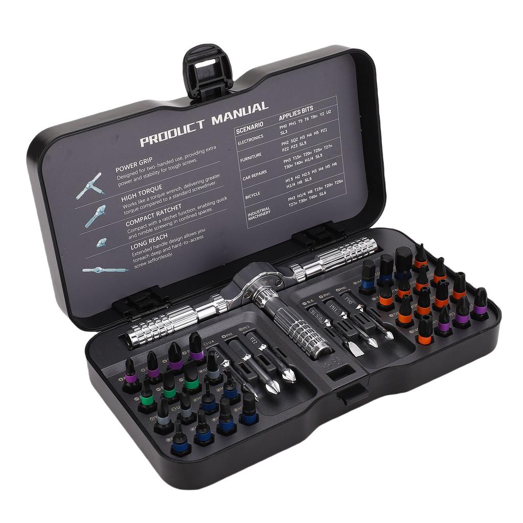 Ratchet Screwdriver Set 58T 50N.m Magnetic Detachable Handle Multifunctional Screw Driver Kit with 38 Bits for Repair