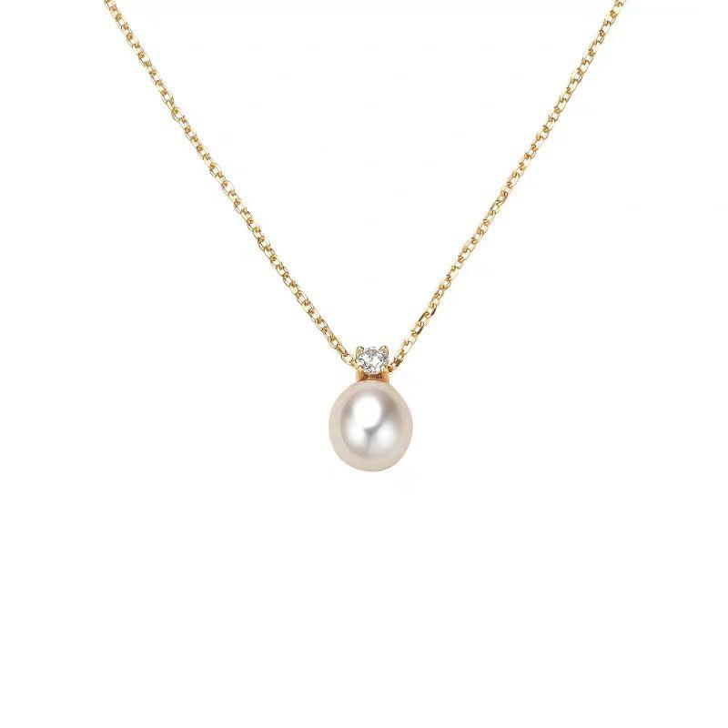 925 Sterling Silver Electroplated 18K Gold Light Luxury Shell Pearl Zircon Geomet Jewelry Giftsric Pendant Necklace for Women