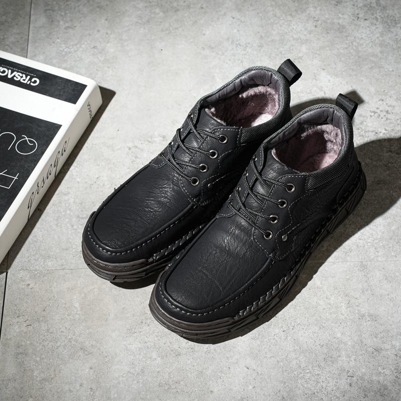 Men's Genuine Leather Casual Shoes Winter Plus Velvet Warm Ankle Boots Spring/ Autumn Men's Mid-cut Boots Mens Red Loafers