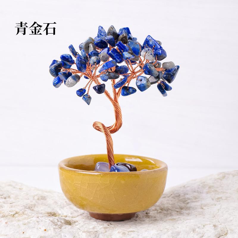 Decorative Gemstone Tree with Wire Branches and Stone Base Indoor Tabletop Ornament for Home Office Desk Decoration