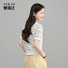 Texture hollow lace short-sleeved knitted shirt with breathable stripes for slimming, women's T-shirt
