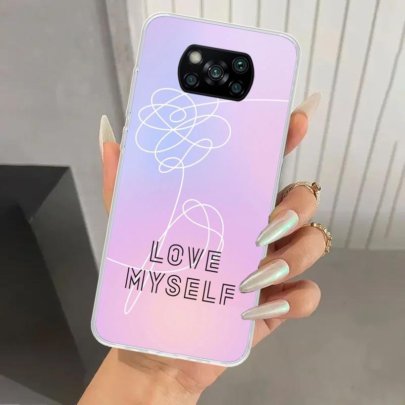 Love Yourself Flower Heart Line Kpop Phone Case for Xiaomi Poco X5 X6 X7 Pro F7 Ultra M7 Redmi 15 15C 13 13C 12 12C 10 10A 10C 9