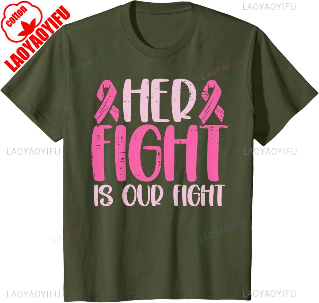 Her Fight Our Fight Breast Cancer T Shirt For Unisex Wounisex Kids Family Support Survivors Pink Ribbon Tee Cotton Ighter Apparel
