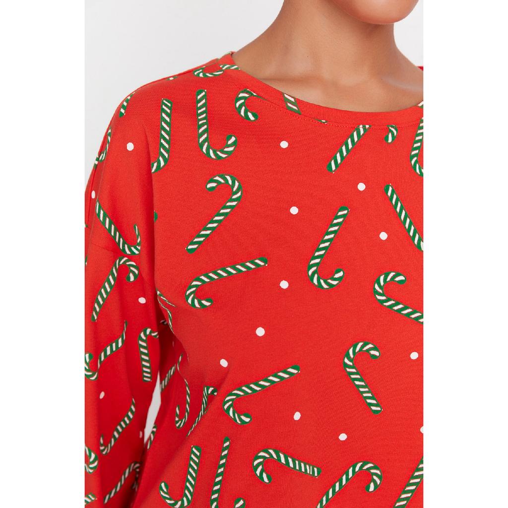 Set de pijamale tricotate cu imprimeu de Anul Nou bleumarin Thmaw21pt0771