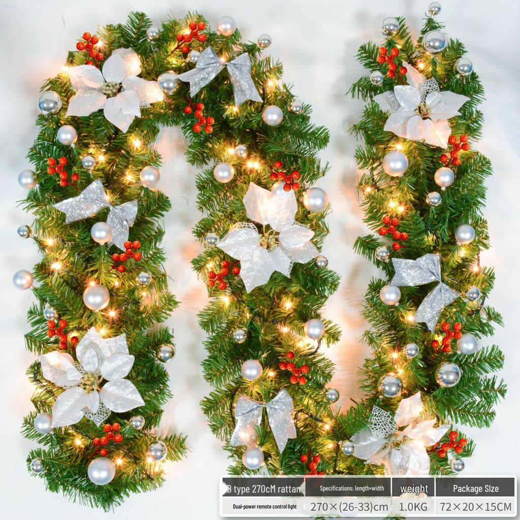 Christmas Glimmer: Garland Set for Tree, Window, and Fireplace with Flocked Leaf Ornaments