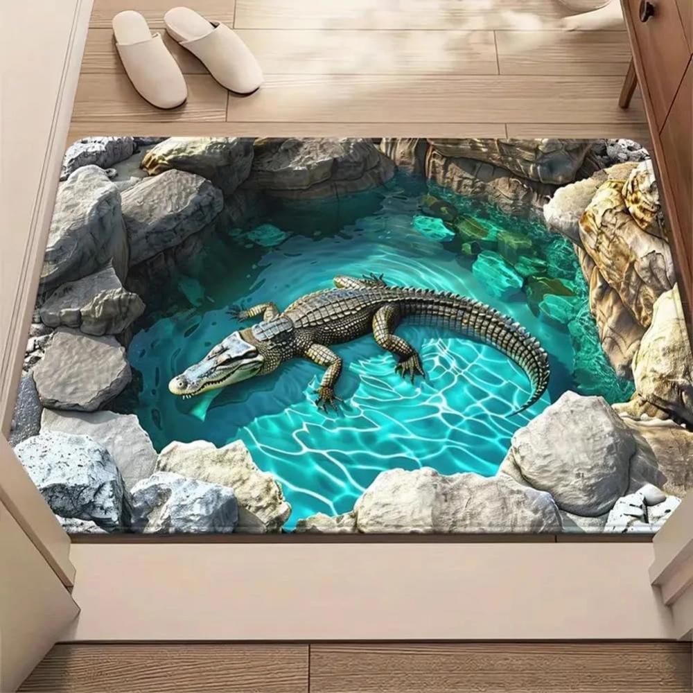 Tappetino per porta con foro rotondo e gatto con illusione ottica 3D, Tappeto antiscivolo per la casa di tutti i giorni, Tappeto decorativo piatto 2D per soggiorno, camera da letto, bagno, ingresso