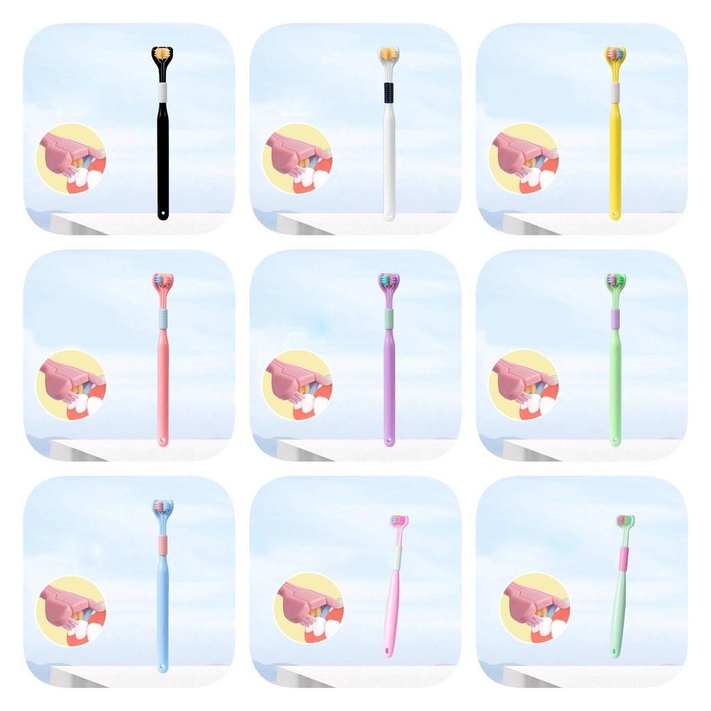 Jemný třístranný zubní kartáček s měkkými štětinami pro dospělé v živých makronkových barvách