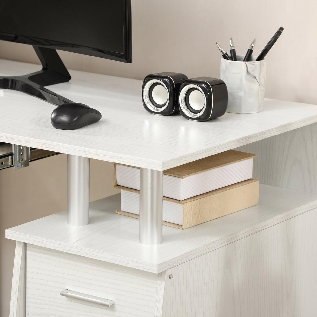 Computer Desk, 120 x 55 cm, Keyboard Tray, 3 Drawers, White