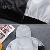 Men Autumn Windbreaker Hooded Drawstring Long Sleeve Reflective Color-Blocked Jacket Coat Zipper Placket Pockets Street Style Outwear
