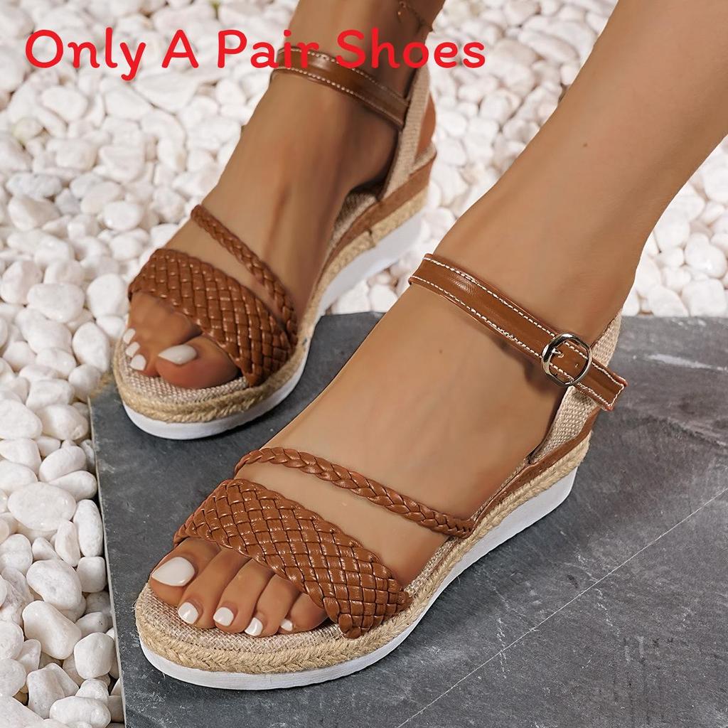 Roman Sandals Women Summer Thick Sole Pu Strap Buckle For Casual Beach Wear