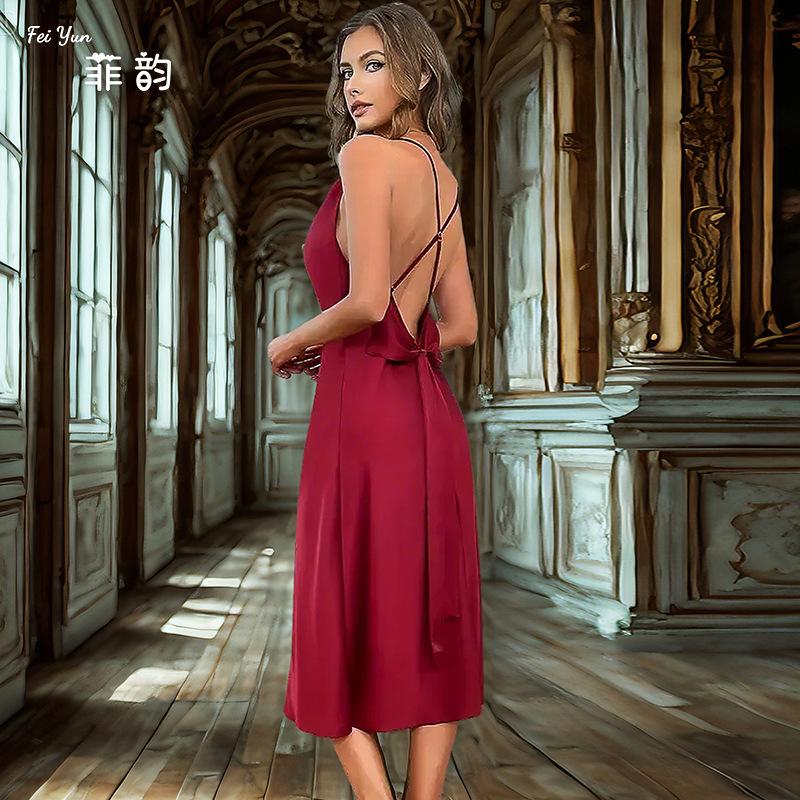 INS Dress Satin Sexy Nightgown, Swaying Collar, Pure Desire Nightgown, Ice Silk Slip Dress, French Dress for Women, 811