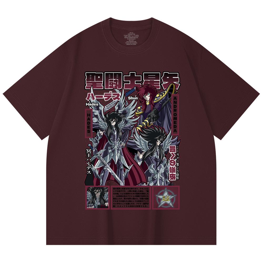 

230 Gsm 100% Cotton Saint Seiya V4 Hades Print Unisex Heavy Cotton T Shirt 2XL вина червоного кольору