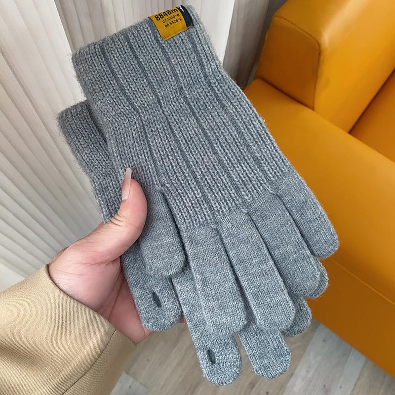 

Теплые перчатки для мужчин и женщин на осень и зиму однотонные простые универсальные шерстяные вязаные с начесом утолщенные с разделением пальцев