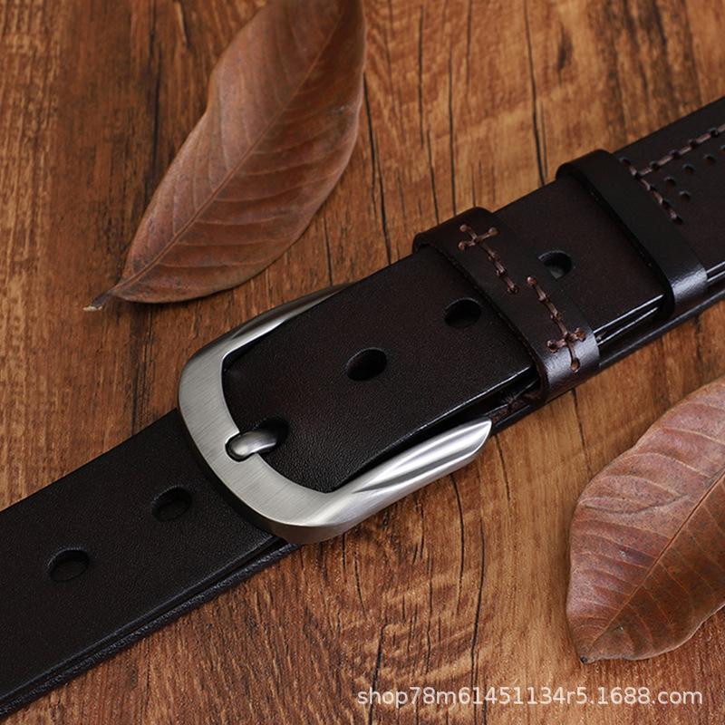 The First Layer Of Pure Cowhide Belt Men'S Green Handmade Belt Leather Pin Buckle Simple Retro Denim