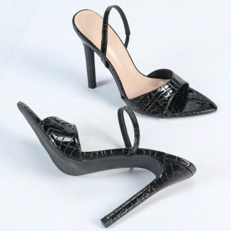 Fashion High-quality Patent Leather Thin Heel Slide Sandals Fashion Pointy Toe Back Strap Plus Size Women Sandals Sexy Party Dress Shoes