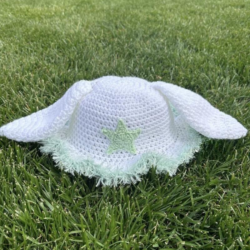 Knitted Hollow Love Earrings Bikini Bucket Hat Dopamine Set