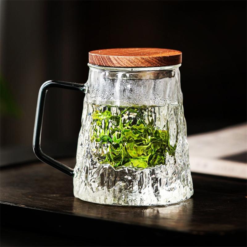 500ml Bark Texture Heat-resistant Glass Tea Cup With With Infsuer Chinese Puer Filter Cups Office Kung Fu Tea Cup Set 500ml
