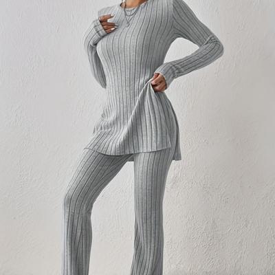 2023 Herbst/Winter Damen Einfarbiges Casual Slim Loungewear-Set